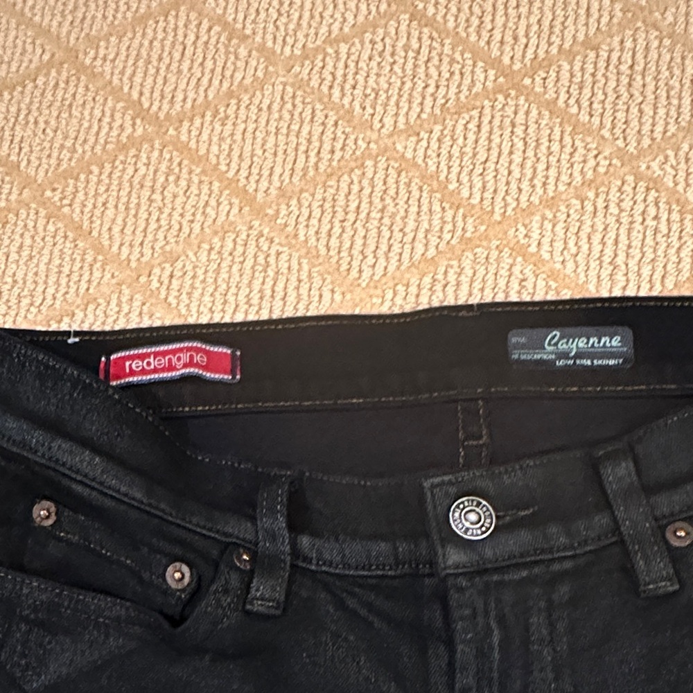 Red Engine Cayenne coated black jeans. Perfect under a boot for fall-winter
